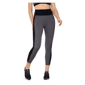 FOURLAPS Womens Gray Pocketed High Compression Color Block Active Wear High Wais